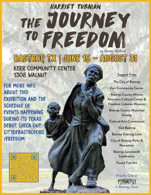 Flyer announcing Harriet Tubman - The Journey to Freedom -- the statue will be at the Kerr Community Center from June 15 to August 31