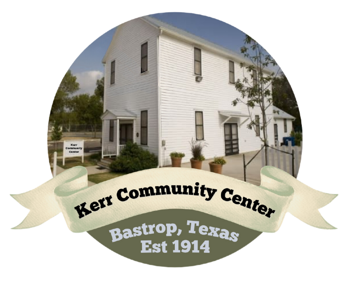 Logo  for the Kerr Community Center with the building and a banner in front with Established in 1914