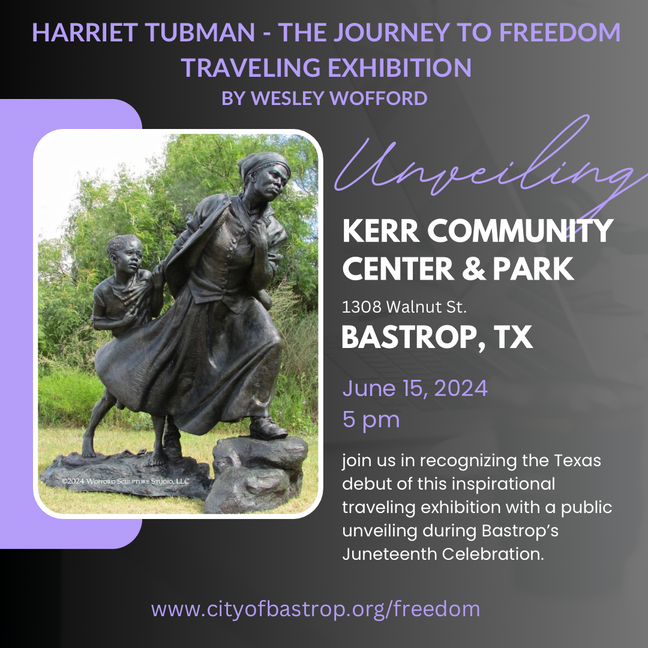 Flyer announcing the Harriet Tubman Unveiling at Kerr Community Center & Park on June 15 at 5:00 p.m.